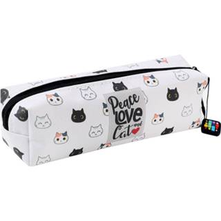👉 Etui wit zwart textiel I-total Cat Junior 19 X 5 Cm Wit/zwart 8057711462056