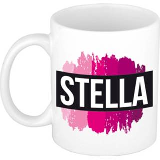 👉 Beker roze keramiek vrouwen active Naam cadeau mok / Stella met verfstrepen 300 ml