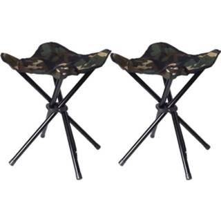 Kruk groen Set Van 2x Stuks Vier Poots Opvouwbare Krukjes Camouflage Leger 42 Cm - Campingstoelen 8720576350492