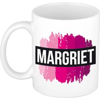 👉 Beker roze keramiek vrouwen active Naam cadeau mok / Margriet met verfstrepen 300 ml