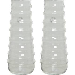 👉 Vaas glas Set Van 2x Stuks Handgemaakte Vazen/bloemenvazen Ribbel 6 Liter 15 X 35 Cm - Vazen 8720276914475