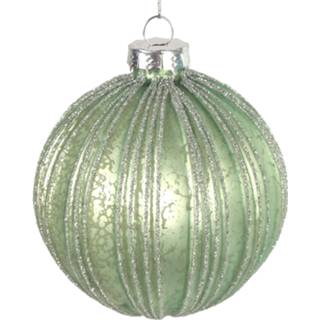 👉 Kerstbal groen glas zilver Tom Oliva 12 Cm Groen/zilver 8718317783654