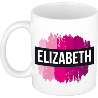 👉 Beker roze keramiek vrouwen active Naam cadeau mok / Elizabeth met verfstrepen 300 ml