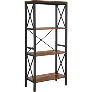 👉 Boekenkast bruin zwart Nancy's Elon - Industrieel Boekenstandaard Ladderkast 4 Laags Bruin/zwart 60 X 30 133 Cm (L B 6013818752737