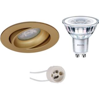 👉 Goud Led Spot Set - Pragmi Delton Pro Gu10 Fitting Inbouw Rond Mat Kantelbaar Ø82mm Philips Corepro 840 6094142887821