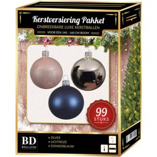 👉 Kerstversiering roze blauw Zilver/lichtroze/donkerblauw Voor 150 Cm Boom 99-delig - Kerstbal 8720147454215