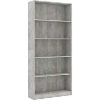 👉 Boekenkast steigerhout grijs Vidaxl Met 5 Schappen 80x24x175 Cm Spaanplaat Betongrijs 8719883815350