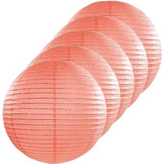 👉 Lampion roze 5x Zalm Lampionnen Rond 25 Cm - Feestlampionnen 8720147679991