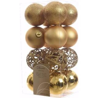 👉 Kerstbal kunststof goud multikleur Kerstballen Mix 6cm 16st Kerstartikelen 8719152752058