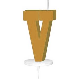 Letterkaars blauw wax Haza Original ''V'' Met Houder 4 Cm 8719817627585