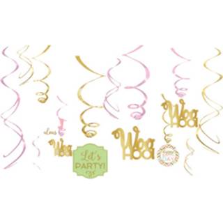 👉 Folie roze goud goudkleurig Amscan Feestlinten Birthday 61 Cm Goud/roze 12-delig 13051794927