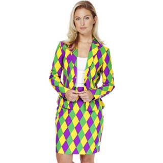 👉 Verkleedpak groen paars geel polyester Opposuits Harlequeen Groen/paars/geel 8719323581081