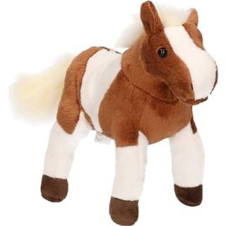 👉 Paardenknuffel witte pluche One Size zwart mannen kinderen 2x paarden knuffels met manen 26 cm in set - Speelgoed voor 8720147537345