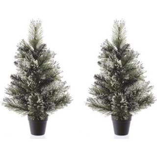 👉 Kerstboom volwassenen 2x Kleine kerstbomen met sneeuw in pot