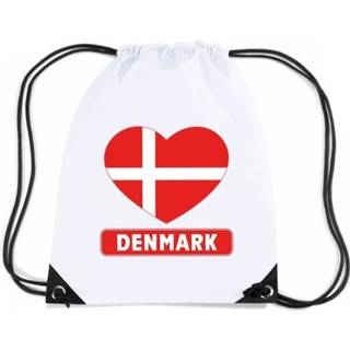 👉 Rugzak wit nylon One Size Denemarken rijgkoord rugzak/ sporttas met Denemarkse vlag in hart 8719538511606