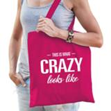 👉 Katoenen tas roze One Size vrouwen This is what crazy looks like cadeau voor dames - kado / tasje shopper een gekke dame vrouw 8720276313308