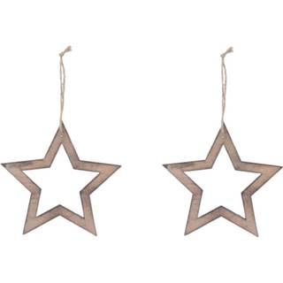 Ornament hout 2x Kerstboomversiering Sterren Ornamenten Van 15 Cm - Kersthangers 8720276466462