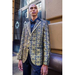 👉 Jacquard Slim Fit Colbert Met Enkele Rij Knopen, Gold