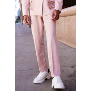 👉 Geborduurde Slim Fit Bloemen Pantalons, Pink
