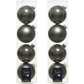 👉 Kerstbal antraciet grijs glans 8x Stuks Glazen Kerstballen (Warm Grey) 10 Cm Mat/glans - 8720576168851