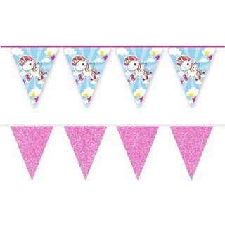 👉 Vlaggenlijn roze 2x Vlaggenlijnen Eenhoorn En Glitters 10 Meter - 8720147291391