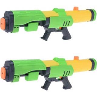 👉 Waterpistool groen geel kinderen 2x Mega Waterpistolen/waterpistool Met Pomp Groen/geel Van 63 Cm Kinderspeelgoed - Waterpistolen 8720276036542