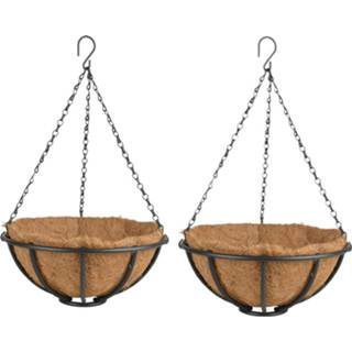 👉 Hanging basket metalen 2x Stuks Baskets / Plantenbakken Met Ketting 30 Cm Inclusief Kokosinlegvel - 8720576263471