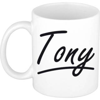 👉 Beker Naam Cadeau Mok / Tony Met Sierlijke Letters 300 Ml - Mokken 8720576543092