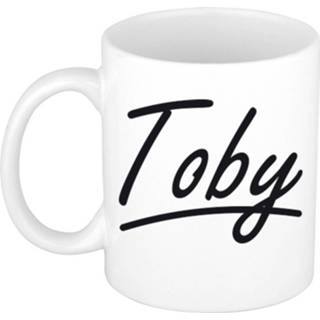 👉 Beker Naam Cadeau Mok / Toby Met Sierlijke Letters 300 Ml - Mokken 8720576543047