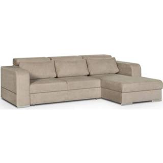 👉 Hoekbank beige stof 4-zits Converteerbare + Koffer 3 Rugkussens - Biscuit L 262 X D 183 H 82 Cm Sydney 5901750951398