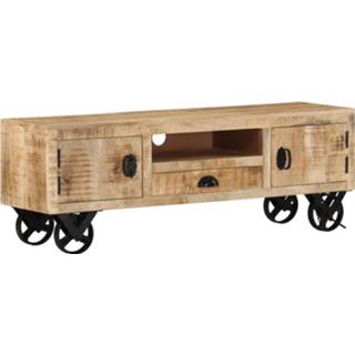 👉 Mannen Vidaxl Tv-meubel Met Wieltjes 110x30x37 Cm Ruw Mangohout 8720286542866