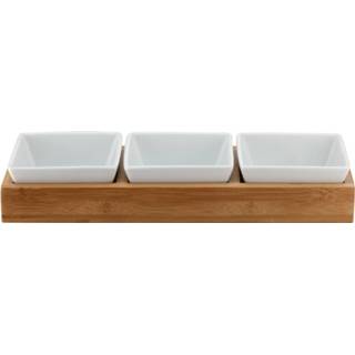 👉 Schaal bamboe porseleinen Serveerset, Plateau Met 3 Schalen - Weis 4010411190838