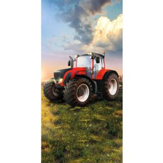 👉 Strandlaken rood katoen Traktor - 70 X 140 Cm 5907750593521