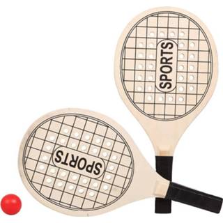 👉 Actief speelgoed Tennis/beachball Setje Houtkleurig Met Tennisracketmotief - Beachballsets 8720276354004