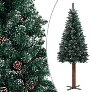 👉 Kerstboom witte groen hout Vidaxl Met Echt En Sneeuw Smal 150 Cm 8720286011591