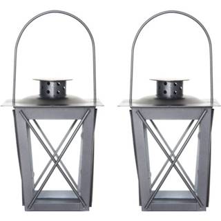 👉 Tuinlantaarn zilver zilveren IJzer metaal Set van 4x stuks tuin lantaarn/windlicht 12 x 16 cm