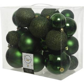 👉 Kerstbal groen kunststof active 26x stuks kerstballen donkergroen (pine) 6-8-10 cm glans/mat/glitter