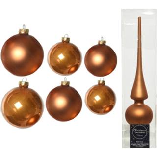 👉 Kerstbal bruin glans groot Pakket Glazen Kerstballen 50x Cognac Glans/mat 4-6-8 Cm Met Piek Mat - 8720576780954