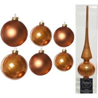 👉 Kerstbal bruin glans groot Pakket Glazen Kerstballen 50x Cognac Glans/mat 4-6-8 Cm Met Piek - 8720576780947