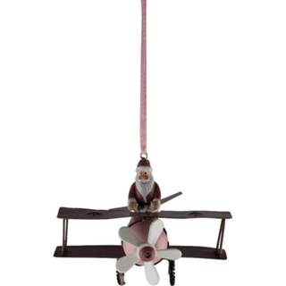 👉 Vliegtuig roze wit Magic Deco Kersthanger 9 X 11 7 Cm Roze/wit 8712953069530