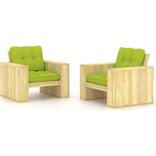 👉 Terrasstoel grenenhout Vidaxl Tuinstoelen 2 St Heldergroene Kussens Geïmpregneerd 8720286302194