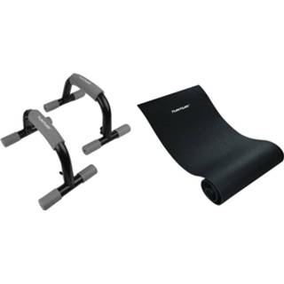 👉 Fitness set zwart Tunturi - Opdruksteunen Fitnessmat 160 X 60 0,7 Cm 8720679640124