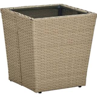 👉 Theetafeltje beige glas Vidaxl Theetafel 41,5x41,5x44 Cm Poly Rattan En Gehard 8720286089347