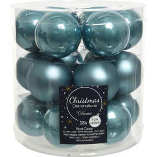 👉 Kerstbal blauw glans 18x Stuks Kleine Glazen Kerstballen Ijsblauw (Blue Dawn) 4 Cm Mat/glans - 8720194475812