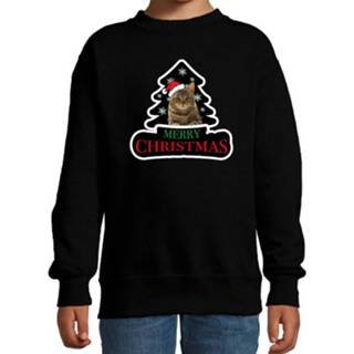 👉 Kerst trui zwart kinderen Dieren Kersttrui Poes - Foute Katten Kerstsweater 5-6 Jaar (110/116) Truien Kind 8720576757932