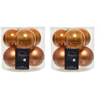 👉 Kerstbal bruin glans 12x Stuks Glazen Kerstballen Cognac (Amber) 8 Cm Mat/glans - 8720576161555