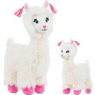 👉 Knuffel beest active wit 2x Alpacas/lamas speelgoed artikelen alpaca/lama knuffelbeest 22 en 36 cm