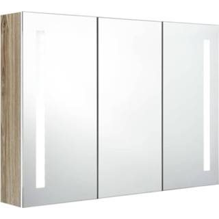 👉 Badkamerkast wit Vidaxl Met Spiegel En Led 89x14x62 Cm Eikenkleurig 8720286332931