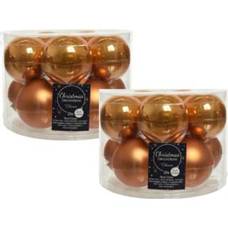 👉 Kerstbal bruin glans 20x Stuks Glazen Kerstballen Cognac (Amber) 6 Cm Mat/glans - 8720576344019