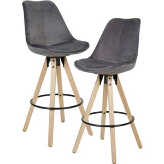 👉 Barkruk grijs blauw groen roze fluweel Nancy's Shawnee Barkrukken - Set Van 2 Vloerkleedleuning 77cm Donkergrijs/blauw/groen/roze Barstoelen 6019915942958